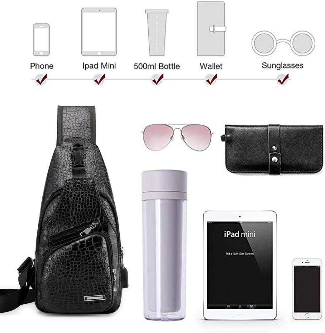 Men's Sling Bag Lightweight Waterproof Shoulder Crossbody Bag with USB Charging Port Brown - Image 4